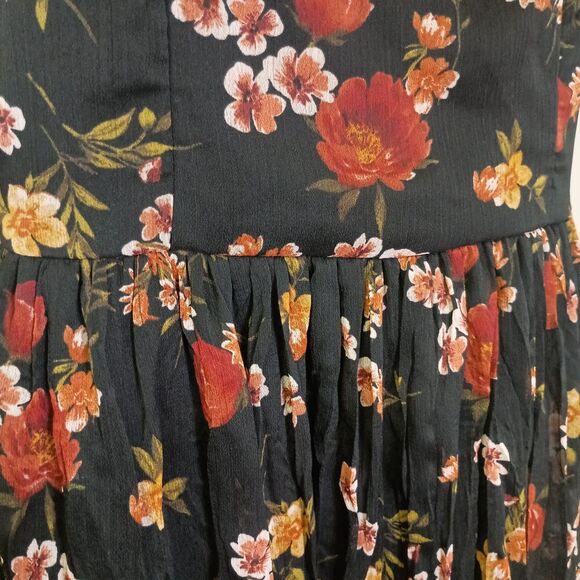 Xhilaration Womens Mini Dress Sz Small Black Floral Ruched Adjustable Strap Y2K - Picture 4 of 6